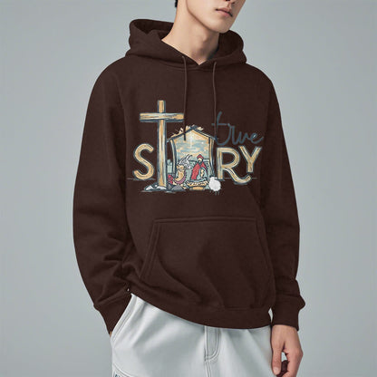 Modern Style True Story Nativity Scene Fleece Lined Polyester Hoodie