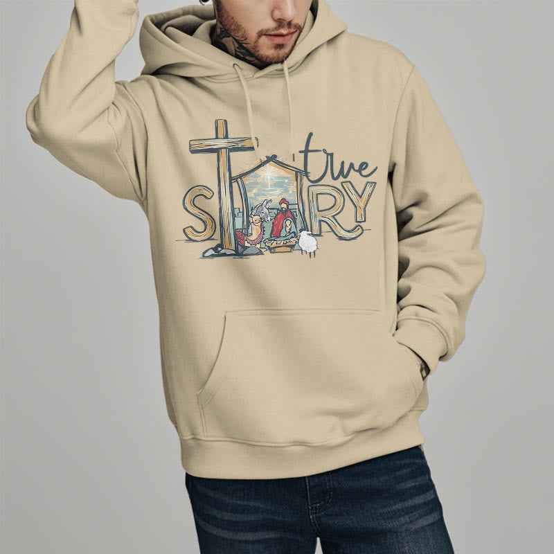 Modern Style True Story Nativity Scene Fleece Lined Polyester Hoodie