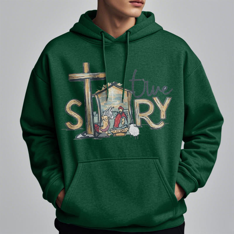 Modern Style True Story Nativity Scene Fleece Lined Polyester Hoodie
