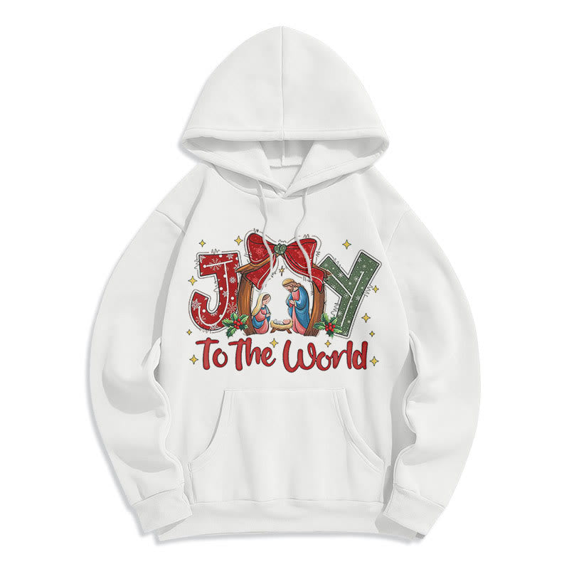 Colored Style Joy To The World Nativity Scene Fleece Lined Polyester Hoodie