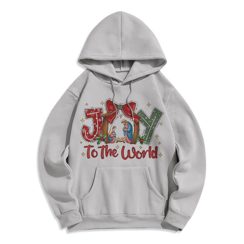 Colored Style Joy To The World Nativity Scene Fleece Lined Polyester Hoodie