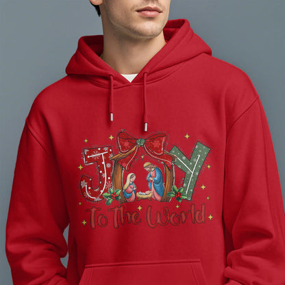 Colored Style Joy To The World Nativity Scene Fleece Lined Polyester Hoodie