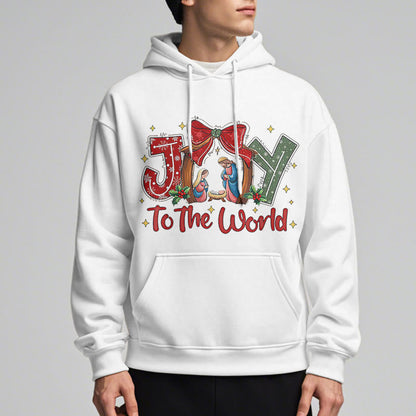 Colored Style Joy To The World Nativity Scene Fleece Lined Polyester Hoodie