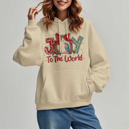 Colored Style Joy To The World Nativity Scene Fleece Lined Polyester Hoodie