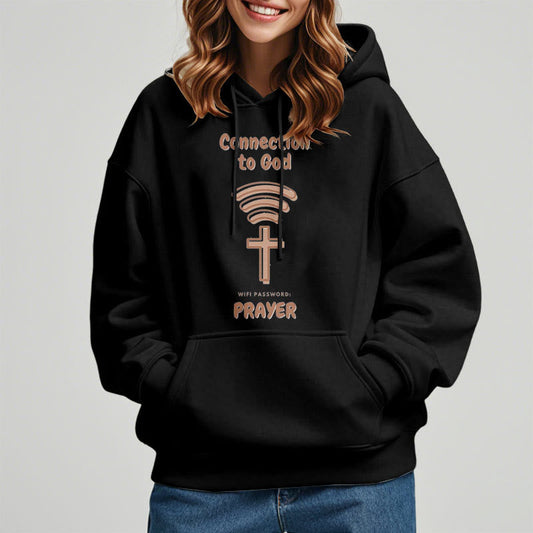 Modern Style Prayer Connection To God Fleece Lined Polyester Hoodie