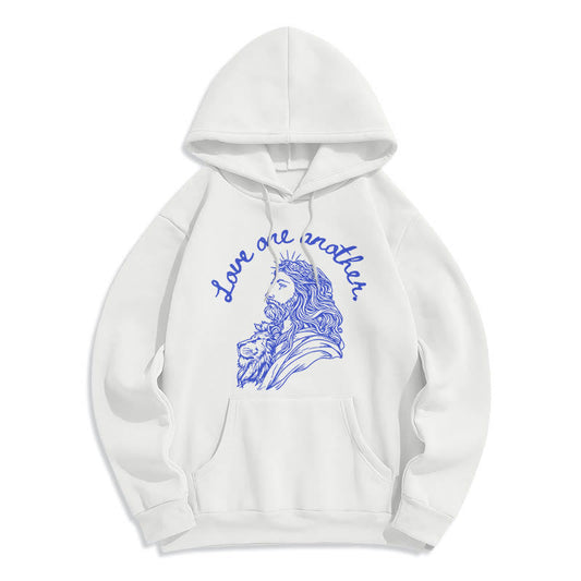 Classic Style Love One Another Jesus Fleece Lined Polyester Hoodie