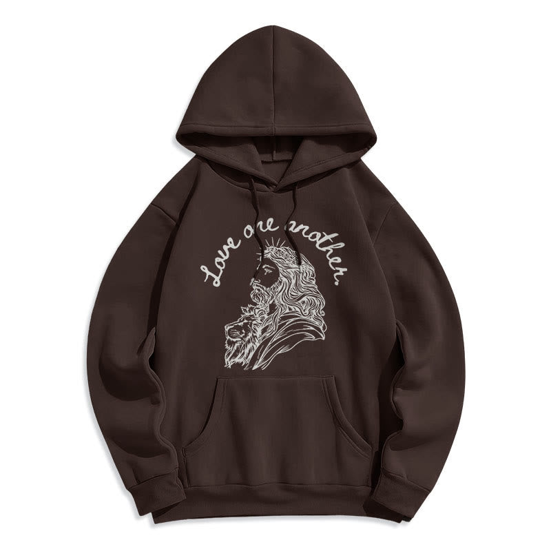 Classic Style Love One Another Jesus Fleece Lined Polyester Hoodie