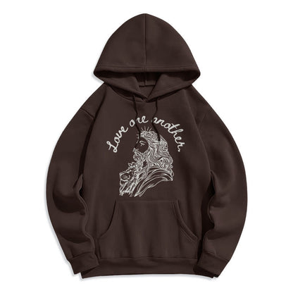 Classic Style Love One Another Jesus Fleece Lined Polyester Hoodie