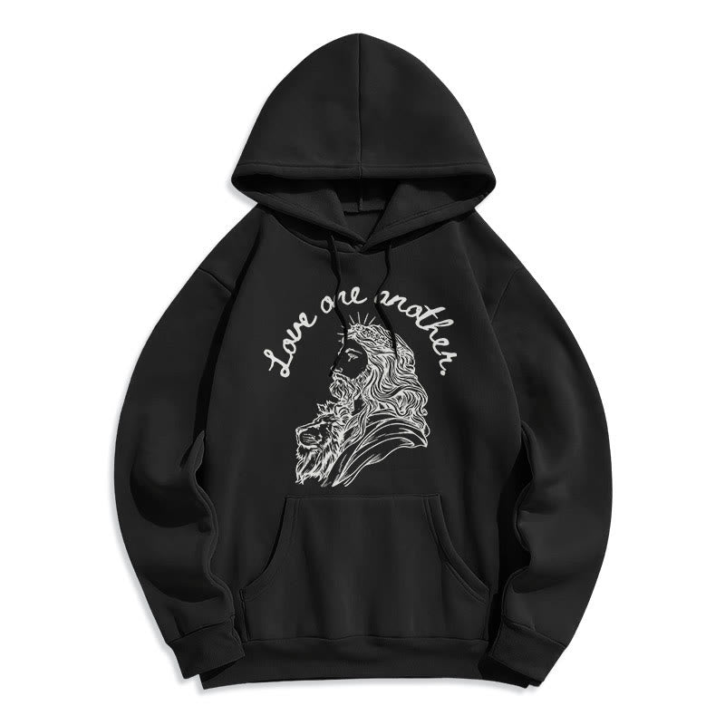 Classic Style Love One Another Jesus Fleece Lined Polyester Hoodie