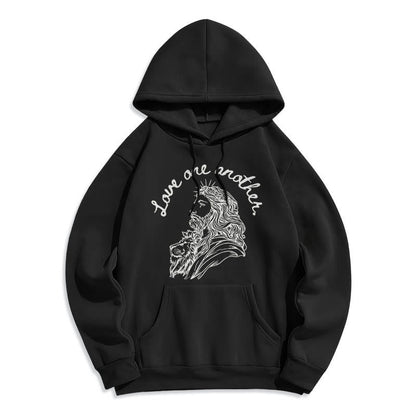 Classic Style Love One Another Jesus Fleece Lined Polyester Hoodie