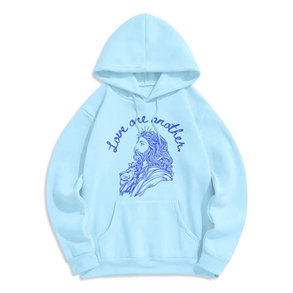 Classic Style Love One Another Jesus Fleece Lined Polyester Hoodie