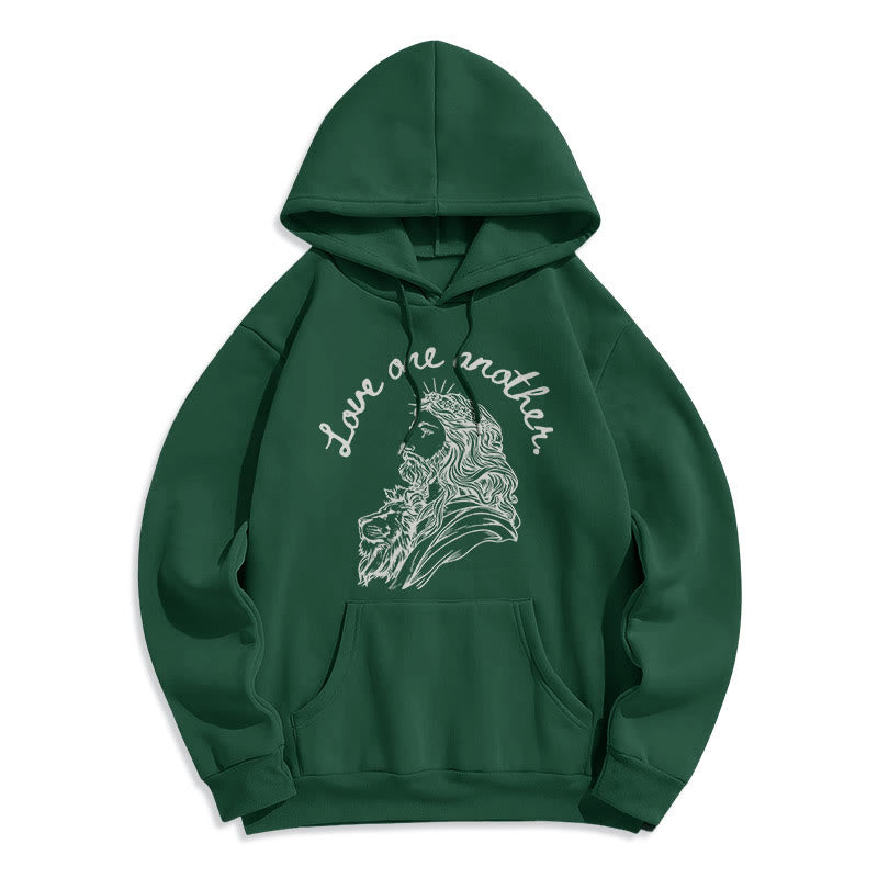 Classic Style Love One Another Jesus Fleece Lined Polyester Hoodie