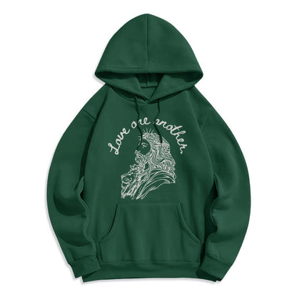 Classic Style Love One Another Jesus Fleece Lined Polyester Hoodie
