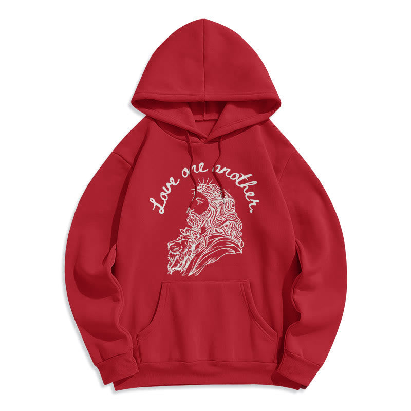 Classic Style Love One Another Jesus Fleece Lined Polyester Hoodie
