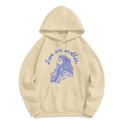 Classic Style Love One Another Jesus Fleece Lined Polyester Hoodie