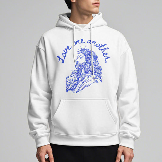 Classic Style Love One Another Jesus Fleece Lined Polyester Hoodie