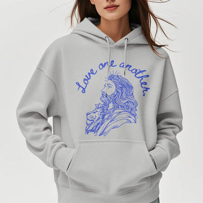 Classic Style Love One Another Jesus Fleece Lined Polyester Hoodie