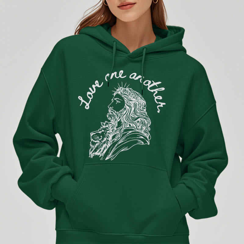 Classic Style Love One Another Jesus Fleece Lined Polyester Hoodie