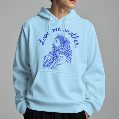 Classic Style Love One Another Jesus Fleece Lined Polyester Hoodie