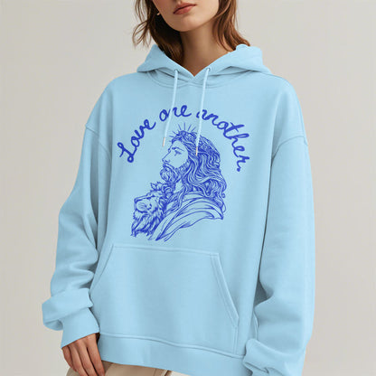 Classic Style Love One Another Jesus Fleece Lined Polyester Hoodie