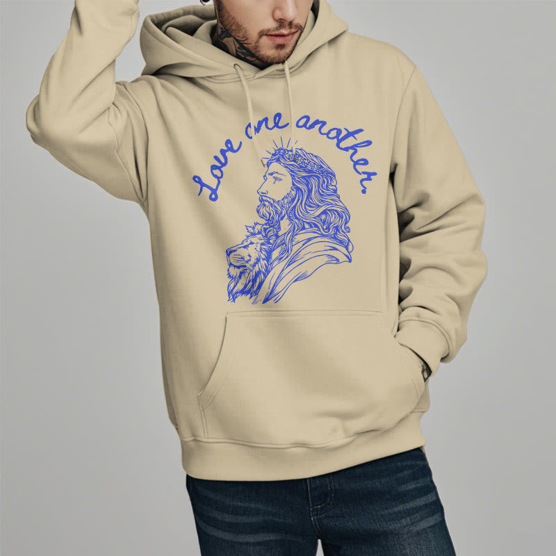 Classic Style Love One Another Jesus Fleece Lined Polyester Hoodie