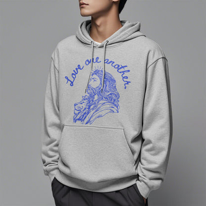 Classic Style Love One Another Jesus Fleece Lined Polyester Hoodie