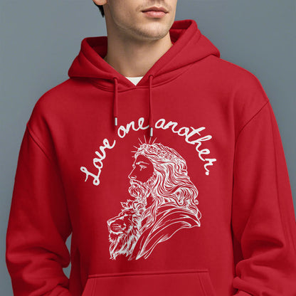 Classic Style Love One Another Jesus Fleece Lined Polyester Hoodie
