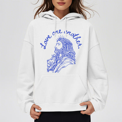 Classic Style Love One Another Jesus Fleece Lined Polyester Hoodie
