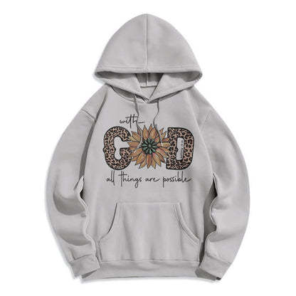 Quotation Style With God All Things Are Possible Fleece Lined Polyester Hoodie