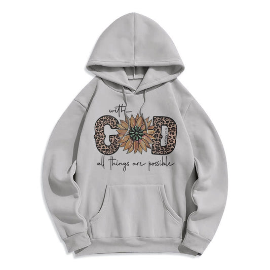 Quotation Style With God All Things Are Possible Fleece Lined Polyester Hoodie