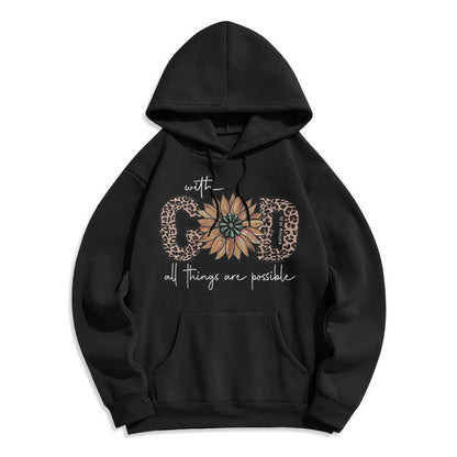 Quotation Style With God All Things Are Possible Fleece Lined Polyester Hoodie