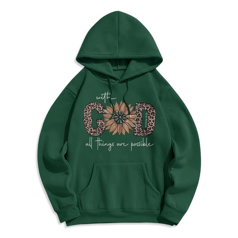 Quotation Style With God All Things Are Possible Fleece Lined Polyester Hoodie