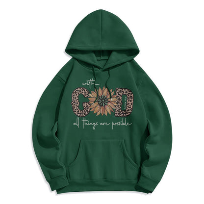 Quotation Style With God All Things Are Possible Fleece Lined Polyester Hoodie