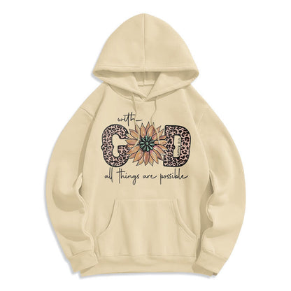 Quotation Style With God All Things Are Possible Fleece Lined Polyester Hoodie