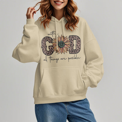 Quotation Style With God All Things Are Possible Fleece Lined Polyester Hoodie