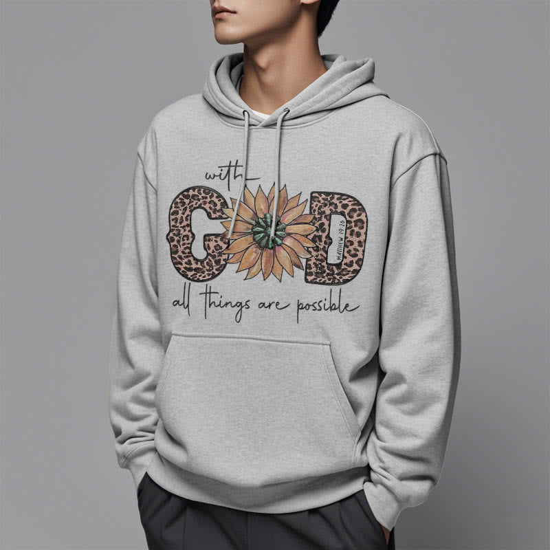Quotation Style With God All Things Are Possible Fleece Lined Polyester Hoodie