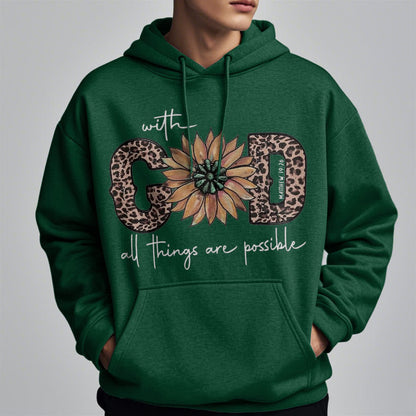 Quotation Style With God All Things Are Possible Fleece Lined Polyester Hoodie