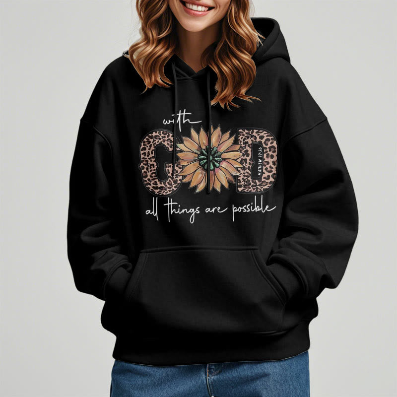 Quotation Style With God All Things Are Possible Fleece Lined Polyester Hoodie