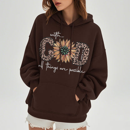 Quotation Style With God All Things Are Possible Fleece Lined Polyester Hoodie