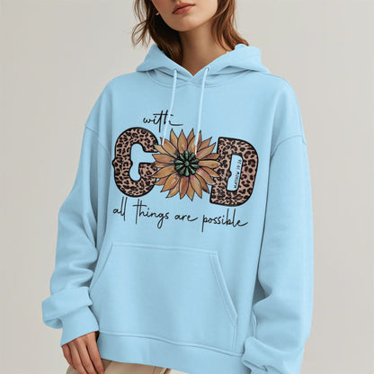 Quotation Style With God All Things Are Possible Fleece Lined Polyester Hoodie