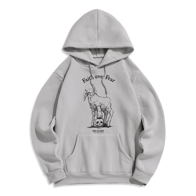 Quotation Style Faith Over Fear Lamb Fleece Lined Polyester Hoodie