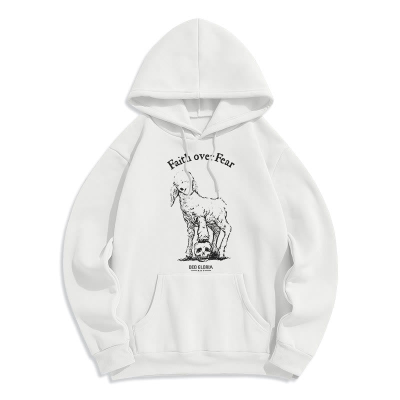 Quotation Style Faith Over Fear Lamb Fleece Lined Polyester Hoodie