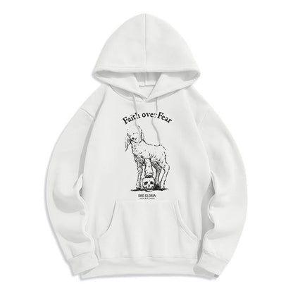Quotation Style Faith Over Fear Lamb Fleece Lined Polyester Hoodie
