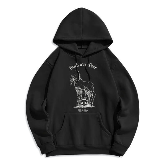 Quotation Style Faith Over Fear Lamb Fleece Lined Polyester Hoodie
