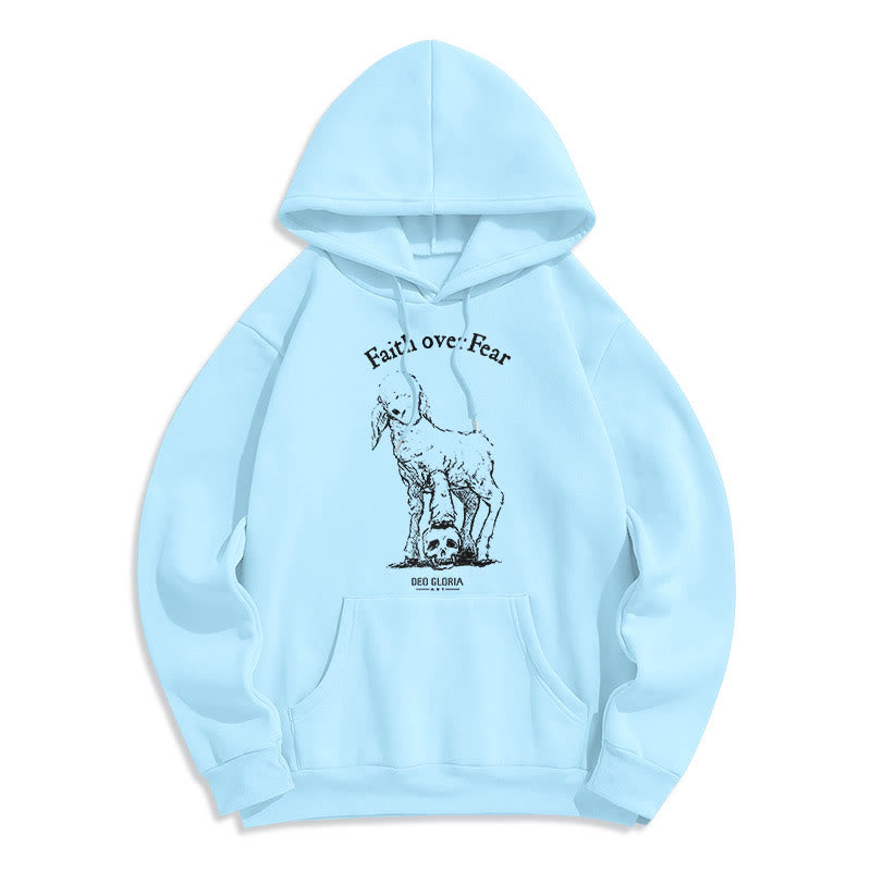 Quotation Style Faith Over Fear Lamb Fleece Lined Polyester Hoodie