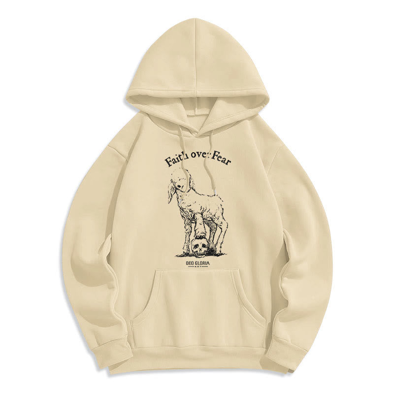 Quotation Style Faith Over Fear Lamb Fleece Lined Polyester Hoodie