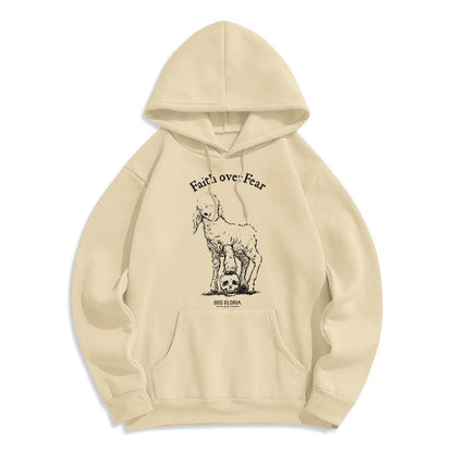 Quotation Style Faith Over Fear Lamb Fleece Lined Polyester Hoodie