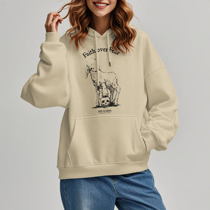 Quotation Style Faith Over Fear Lamb Fleece Lined Polyester Hoodie