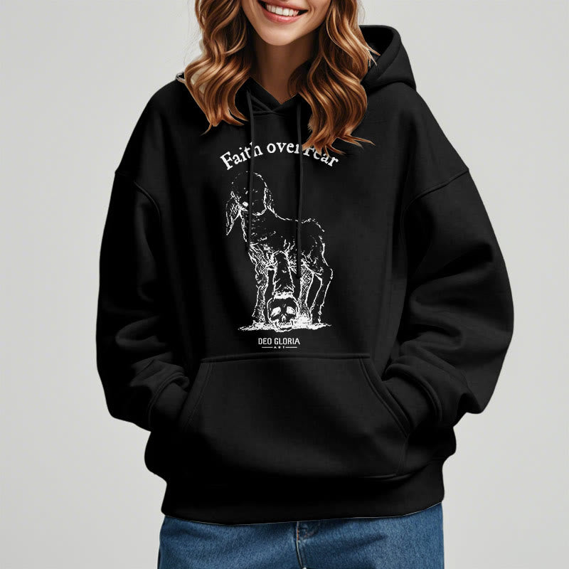 Quotation Style Faith Over Fear Lamb Fleece Lined Polyester Hoodie