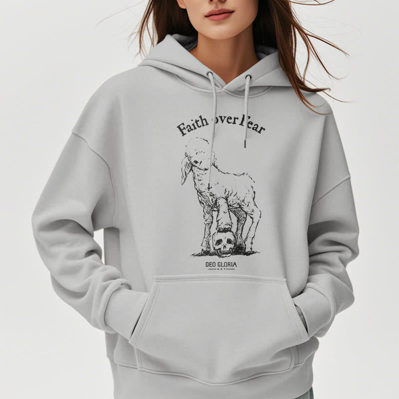 Quotation Style Faith Over Fear Lamb Fleece Lined Polyester Hoodie